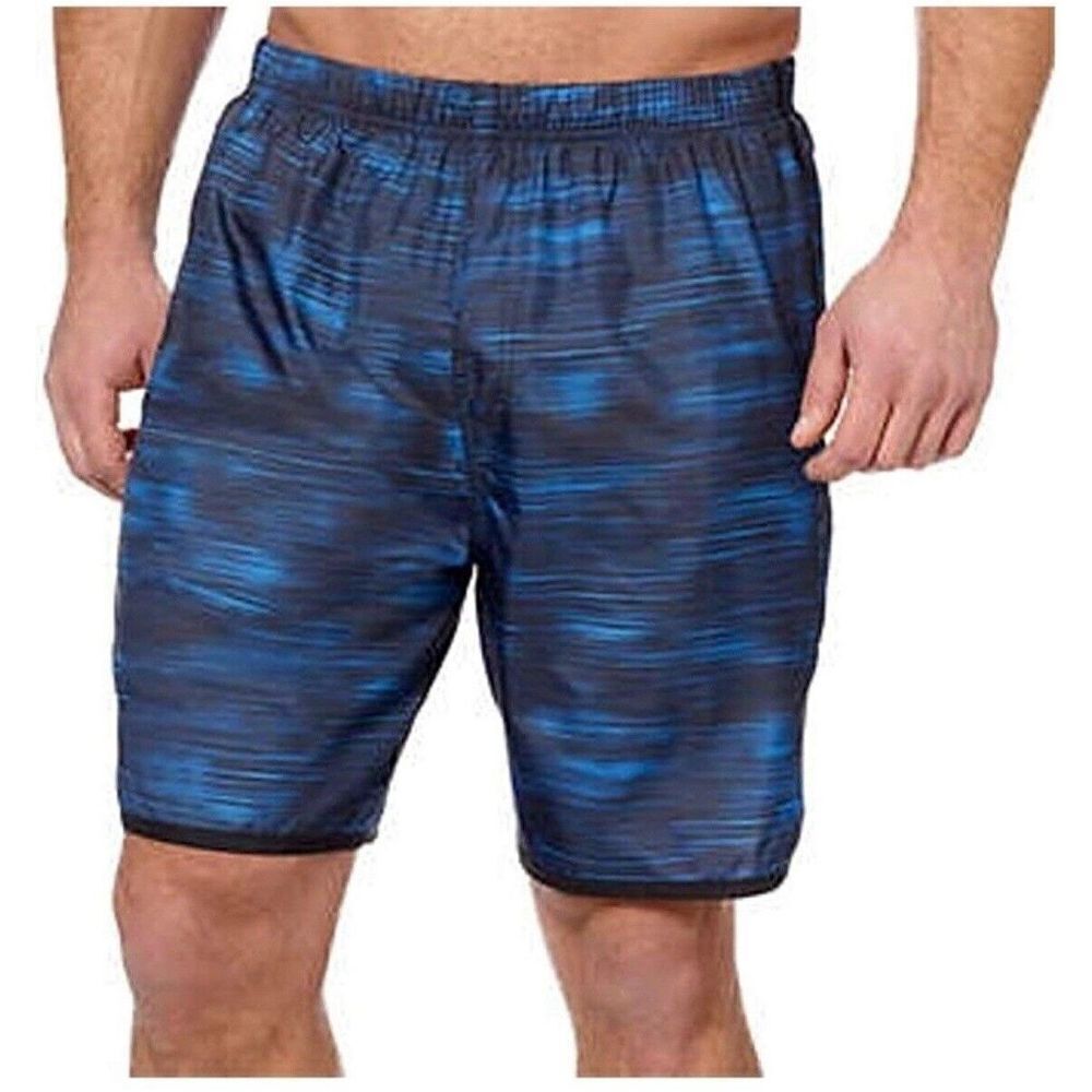 Men’s Speedo Volley Lined Swim Trunks Mesh Zip Pocket Blue Black Sz XL 7” Inseam